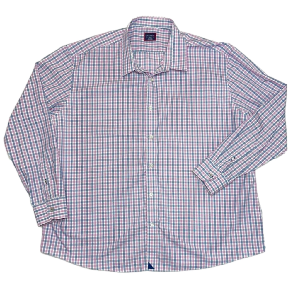 UNTUCKit Men's Plaid Shirt, Button Up, Long Sleeve - XXXLC - Blue Pink White